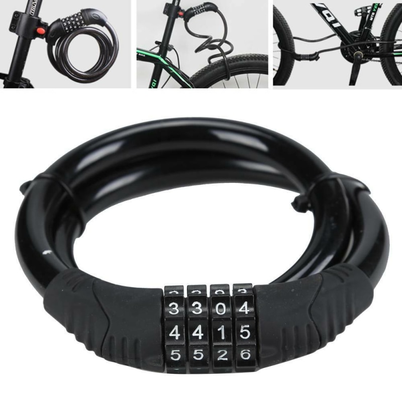 Bike Lock 4 Digit Dial Code Combination Bicycle Security Steel Wire Lock Bicycle Equipment MTB Anti-theft Lock Multicolor