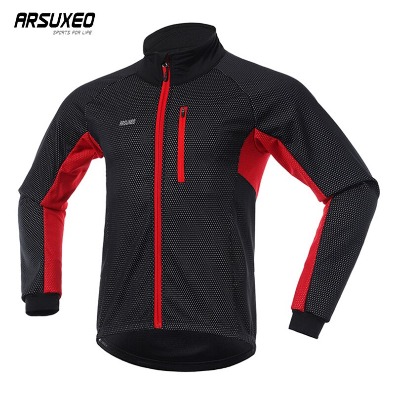 Arsuxeo winter warme fietsjas heren reflecterende fiets windjack mandarijn kraag winddicht mtb jas racefiets kleding