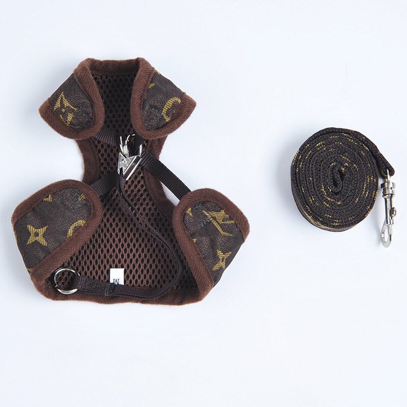 Harness Leash Set for Small Dogs Pet Accessories Soft Cat Vest Dog Leashes Easy Walking Tools Walk Out Lead Harness: Coffee / L 38-56cm