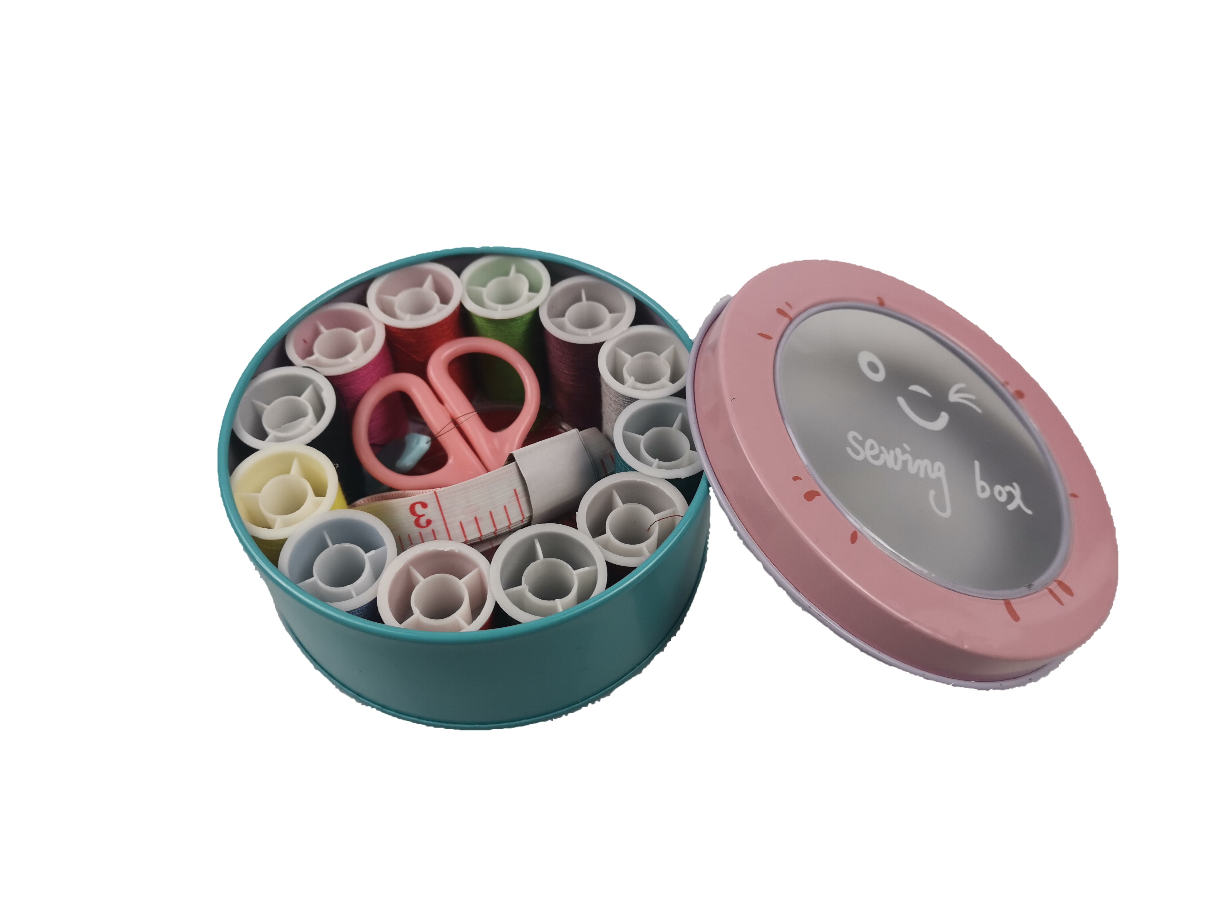 Sewing Machine Thread Kit With Roud Steel Box With All Sewing Supplies Tools