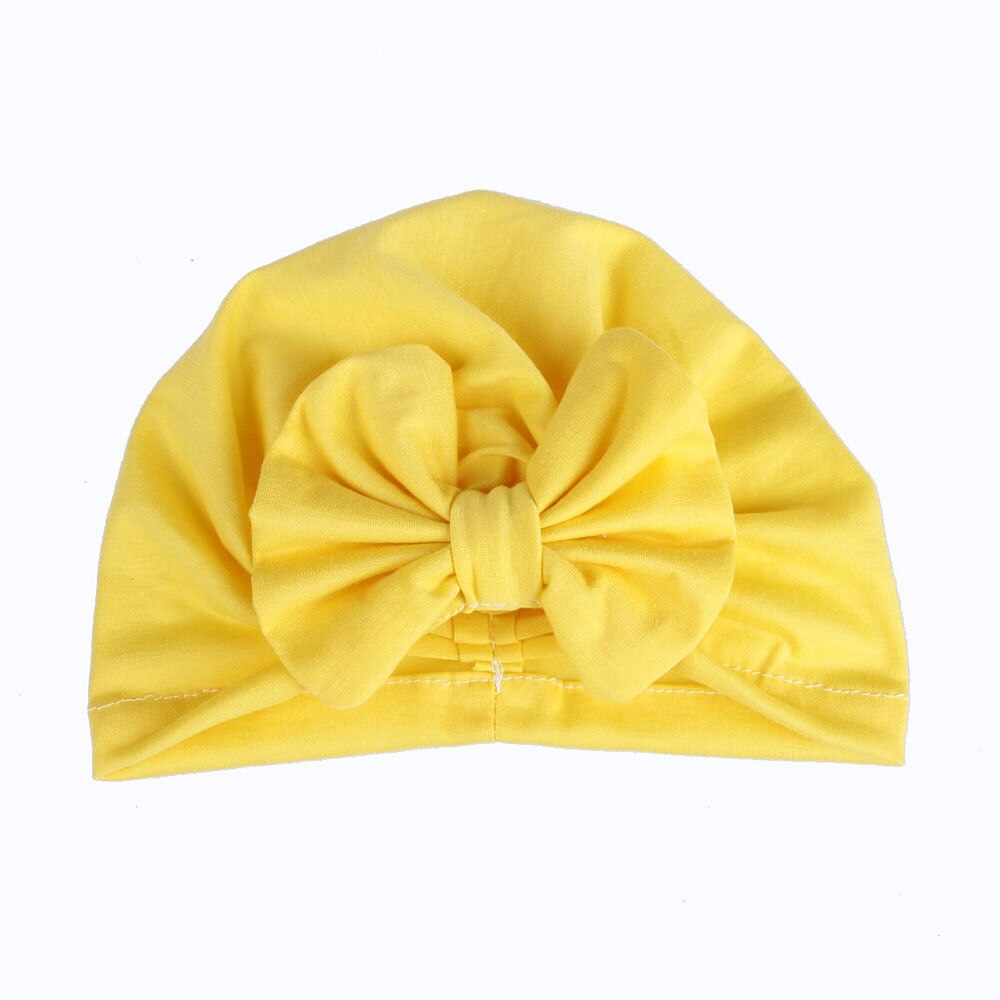 PUDCOCO Mädchen Jungen Baby Kind Bowknot Einfarbig Stretchy Turban Casual Hut Haar Kopf Wrap Kappe: Gelb