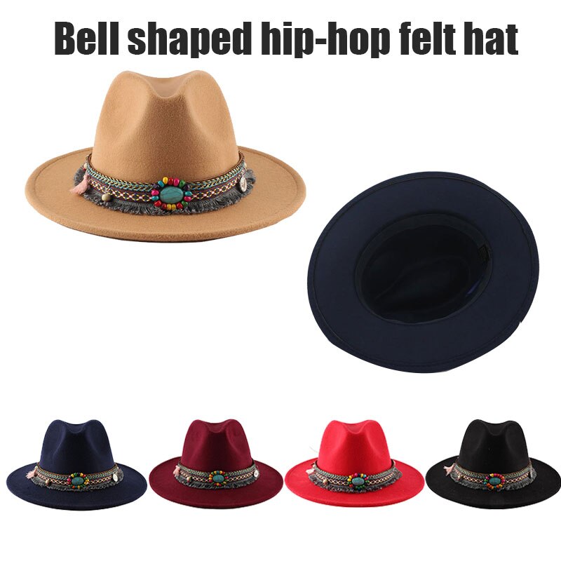 Overdådigt panama hat hip hop filt hat cap til hovedomkreds 55-58cm til camping vandreture udendørs