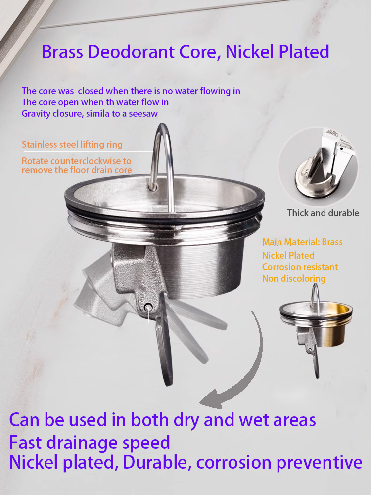 Brass Floor Drain, Metal Grey Color, Washing Machine, Bathroom, Shower, Invisible, Long Strip, Bathroom