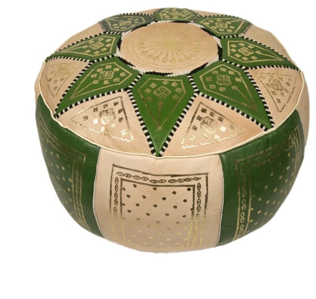 Puf Pouf Hecho a Mano en fès, Marrakech Cuero autentico SIN relleno: Vert clair