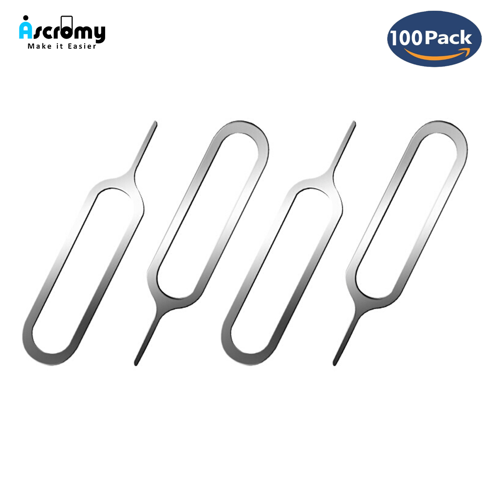 100PCS Ascromy Sim Card Tray Open Remover Eject Pin Key Tool For iPhone 8 7 6 6s plus 5 5s se 4 xiaomi redmi note 7 pro samsung