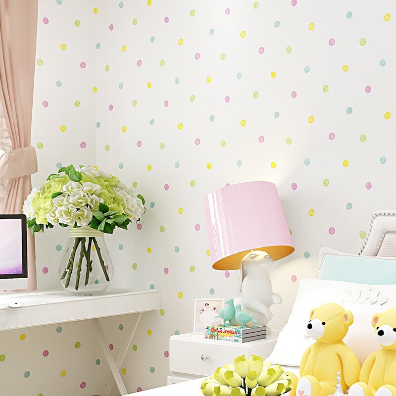 Children's room wallpaper Girl Bedroom Princess Room cartoon warm girl non woven pink wave dot children's wallpaper