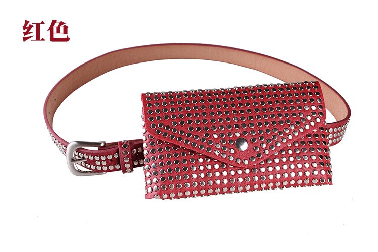 Mujeres remache cuero cintura bolsa PunkK cintura bolsa embrague remache hombro bolso bandolera bolso a la para mujeres: Rojo