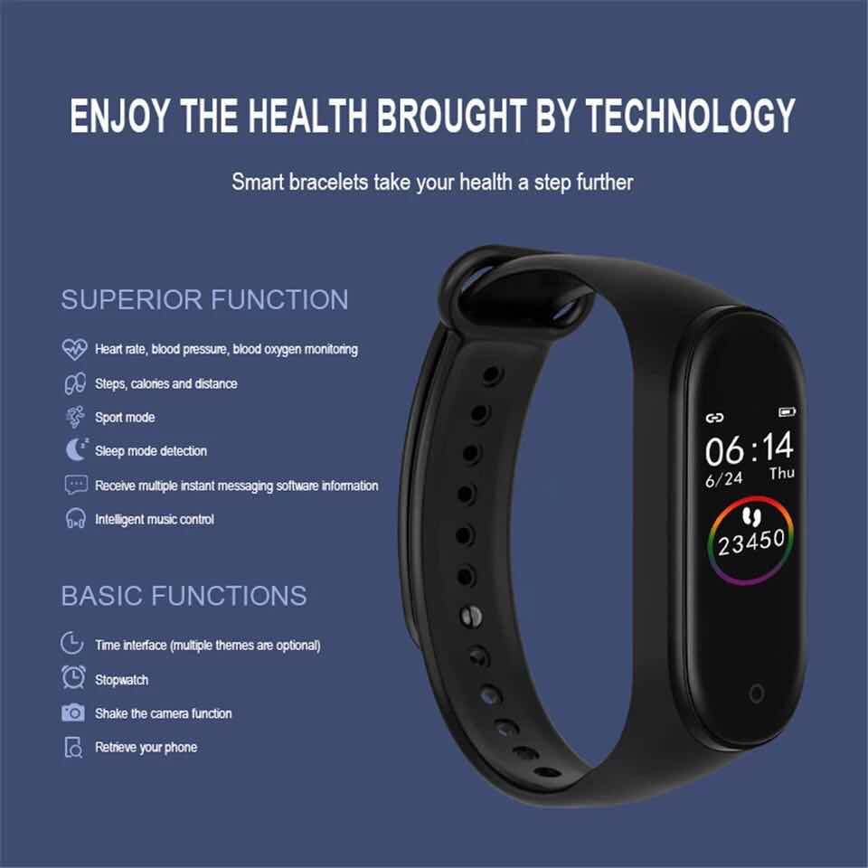 Smart Band Fitness Tracker M4 Sports Bacelet Pedometer Heart Rate Blood Pressure Bluetooth Health Wristband Waterproof