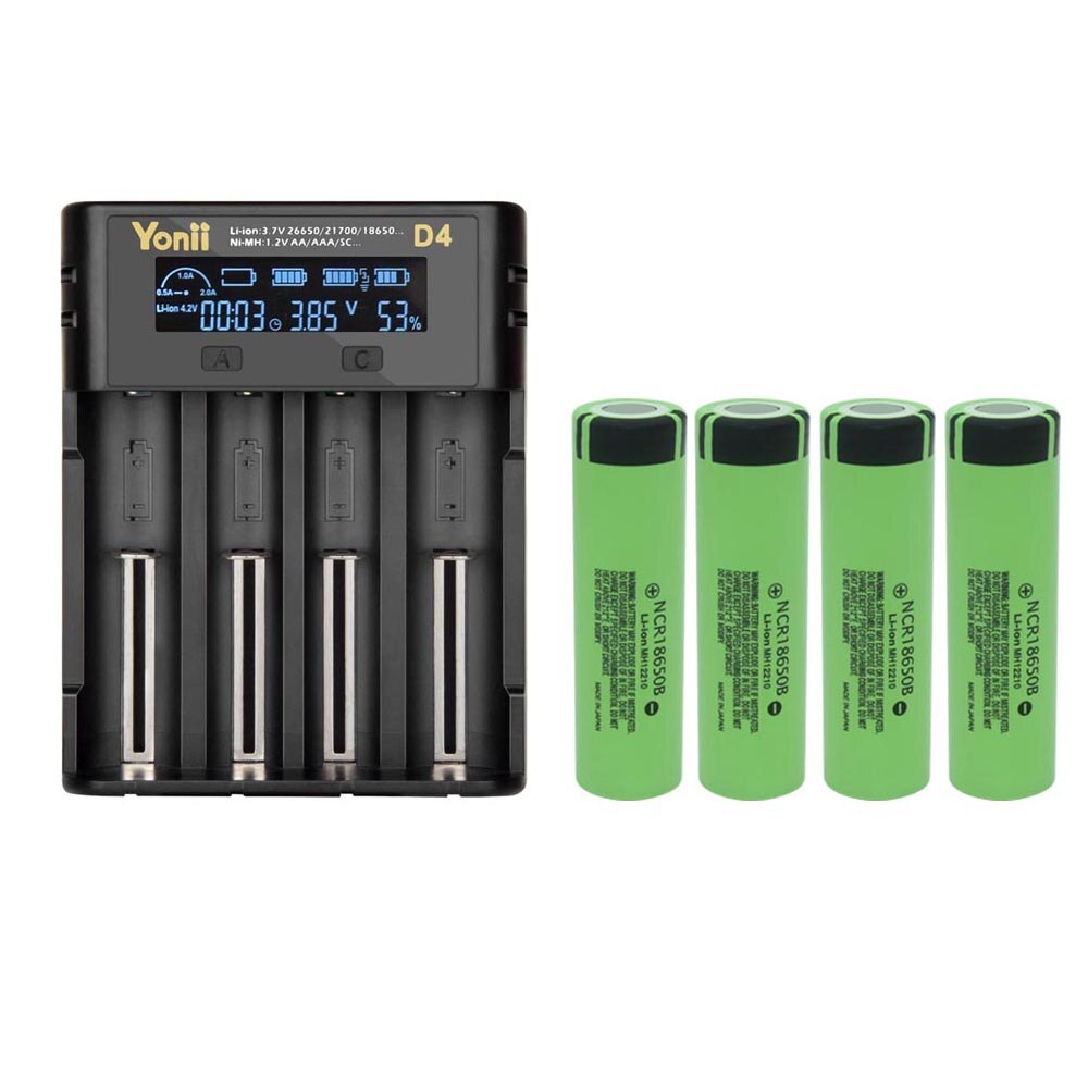 Jouym 4/8 Stuks 18650 Batterij Met Acculader 3.7V 3400 Mah NCR18650B Li-Ion Lithium Oplaadbare Batterijen 18650 Cellen: 4xBattery  1xCharger