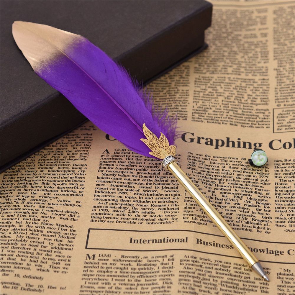1 Pc Gouden Veer Balpen Kawaii Student Schrijven Pen Creatieve Elegante Bruiloft Handtekening Pen Verjaardag Kerstcadeaus: Paars