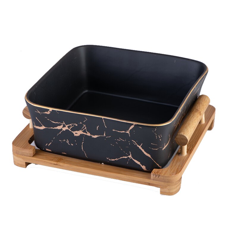 Nordique marbre motif noir/blanc céramique fruits saladier décoration de la maison vaisselle fruits assiette/snack assiette WJ71: BLACK-Wooden mat