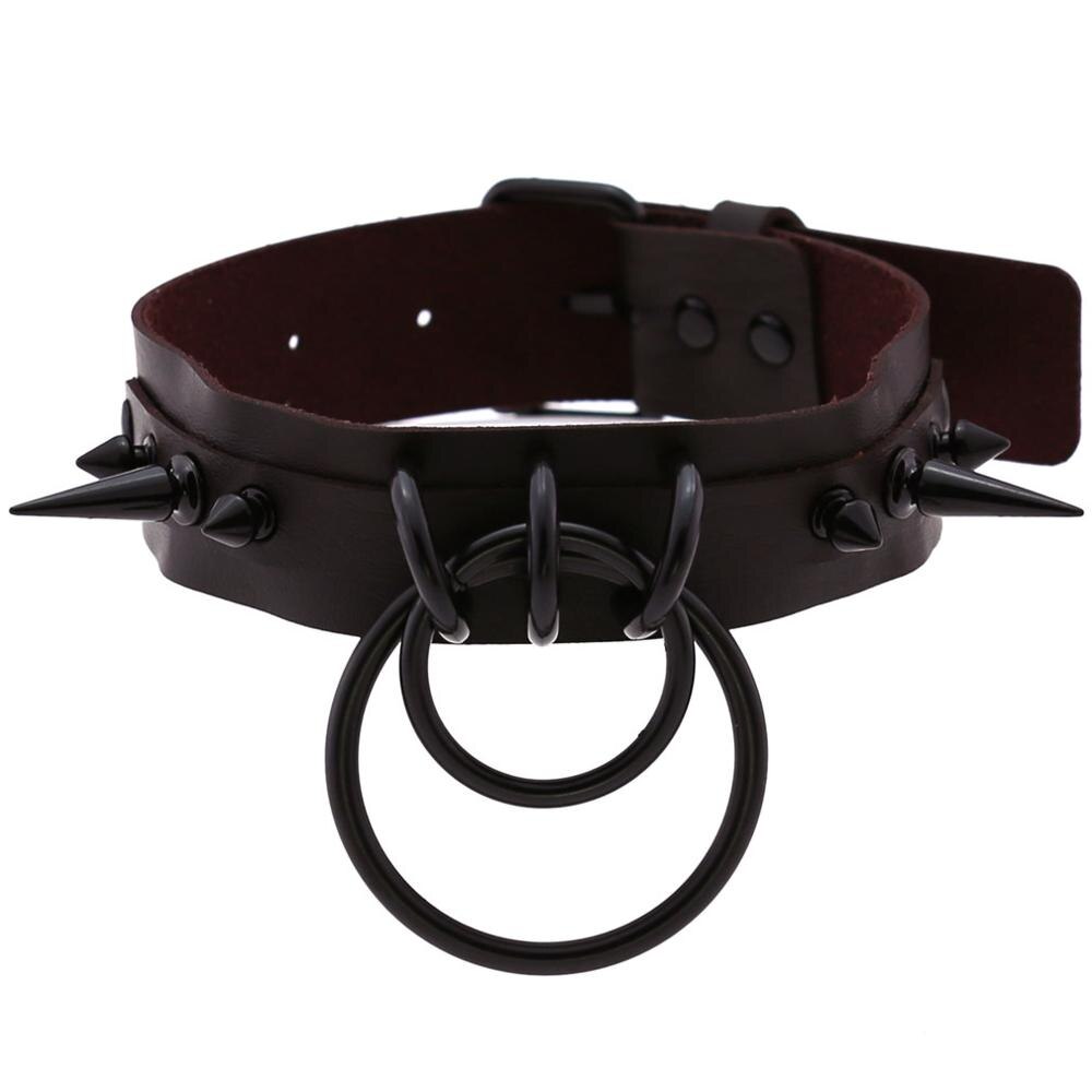 KMVEXO Punk Gothic Schwarz Besetzte Niet Spike Leder Halsband Halsketten Frauen Harajaku O-Runde Anhänger Kragen Männer Schmuck Halskette: P011 Coffee