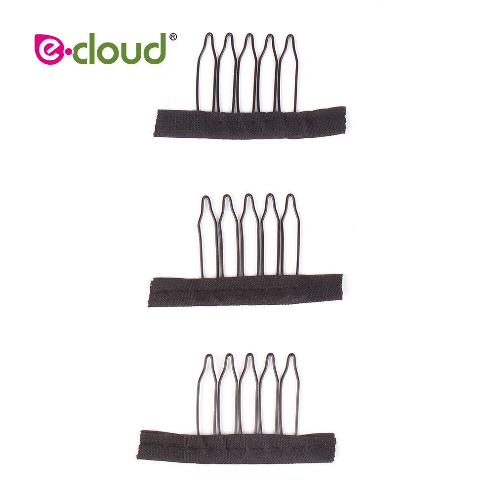 Peines de Peluca de acero inoxidable 50pcs-100/Lote 5 Theeth para gorros de peluca Clips de peluca para extensiones de cabello peine de encaje negro resistente