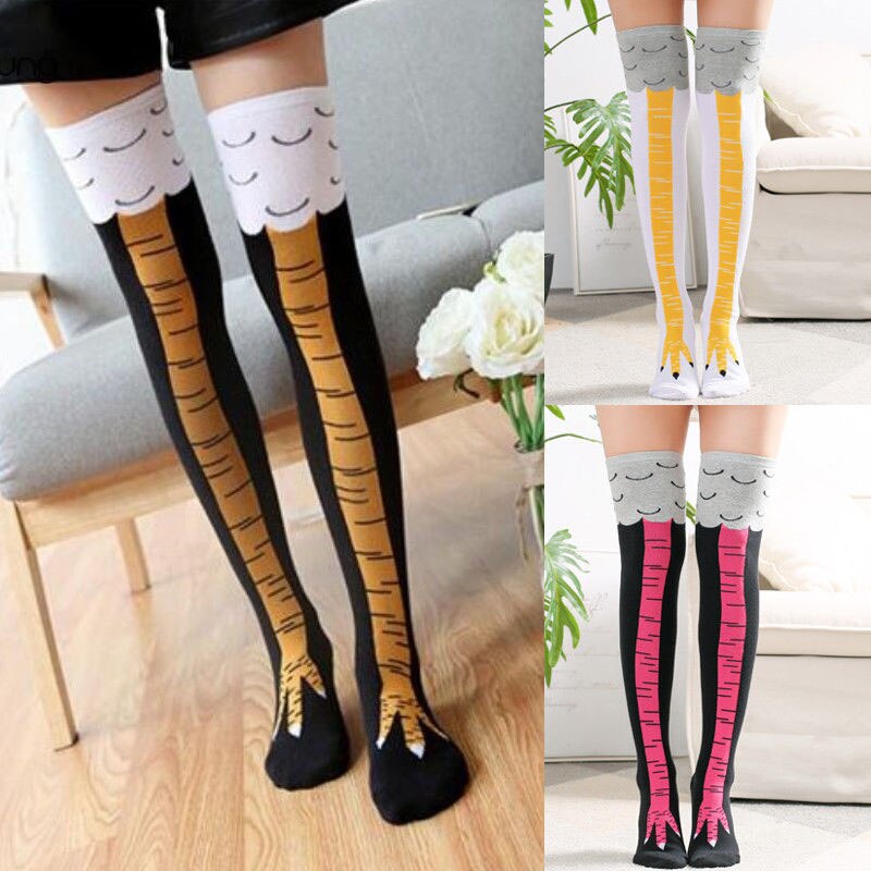 Las mujeres pierna de pollo calcetines estampado calcetines rodilla alta longitud muslo alta calcetines nuevos calcetines atractivo