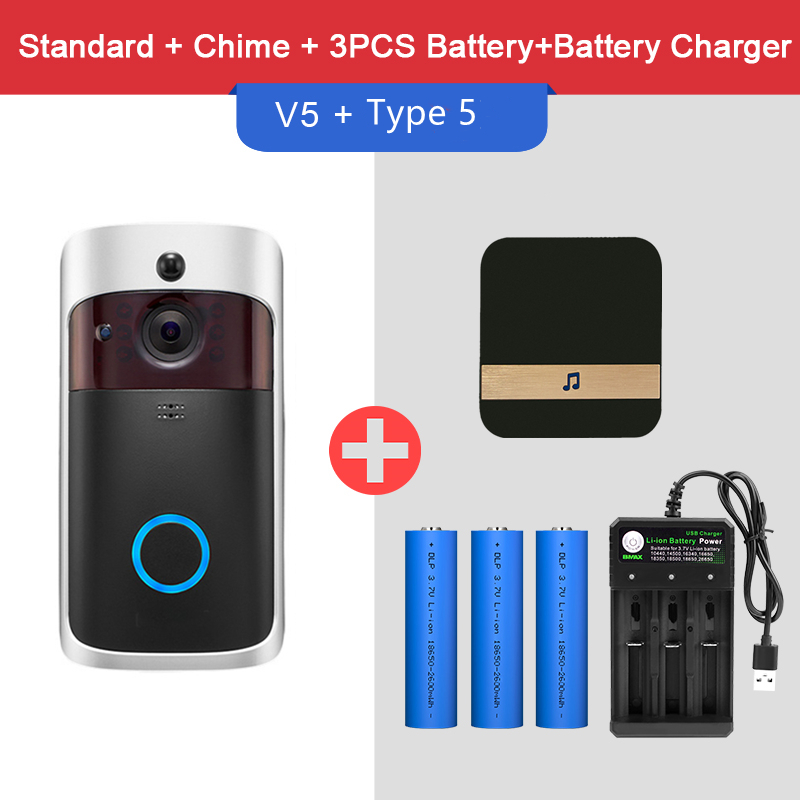 Video-Türklingelkamera, HD-WLAN-Türklingel, kabelloser Bewegungsmelder, Audio und Lautsprecher, Nachtsicht für iOS und Android: Silber / AU Stecker