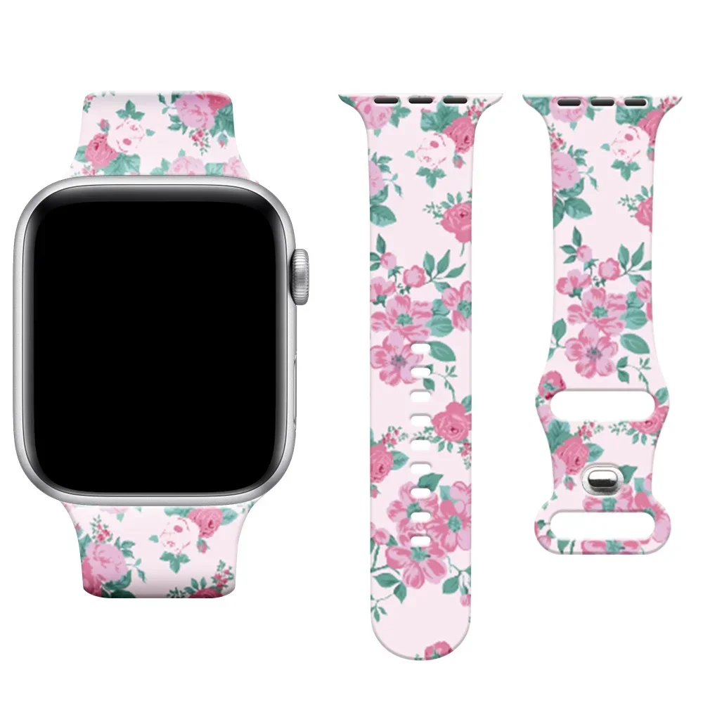 Armband för apple watch ultra band 46mm 49mm 45mm 44mm 42mm 41mm 40mm blommigt sportarmband i silikon, iwatch 10 9 8 7 6 5 4: Rosa / 14mm