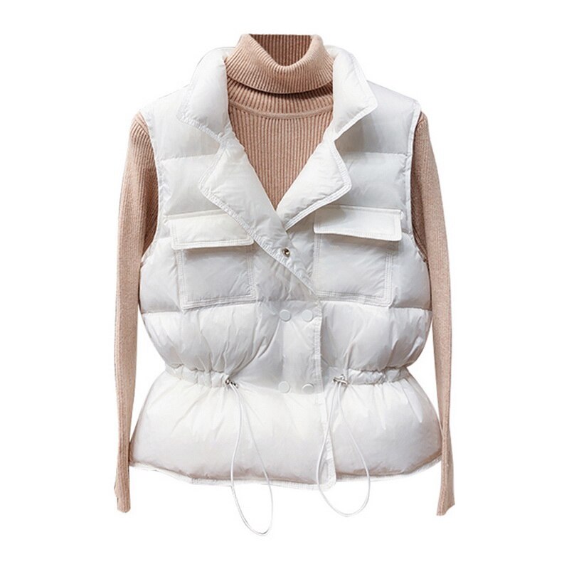 Licht Down Vest Vrouwen Korte Vest Winddicht Lichtgewicht Warm Vest Witte Eendendons Down Jas Mouwloze: White / M