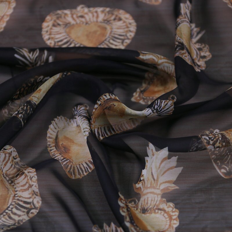 100X145cm le sacré coeur noir mince tissu en mousseline de soie pour femme été longues robes Blouse couture bricolage