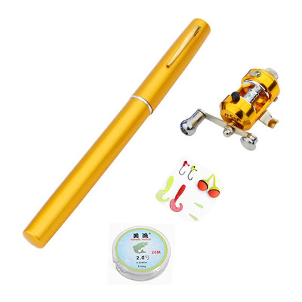 Mini Portable Pocket Fishing Rod / Aluminium Alloy / Pen Shape / 1M Fishing Reel / Soft Bait / Jig Hook Float Fishing Tackle: Gold