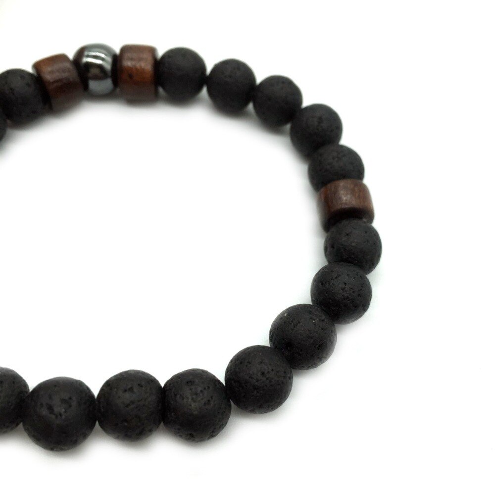 Grânulos de pedra natural do vintage pulseira de lava moda pulseira de madeira artesanal para homens yoga biker braçadeira jóias bileklik homme