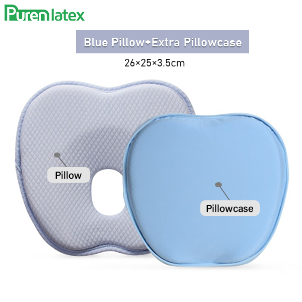 Purenlatex Newborn Baby Head Shaping Pillow 0-12 Months Memory Foam Preventing Flat Head Syndrome(Plagiocephaly) Neck Support: Blue Set