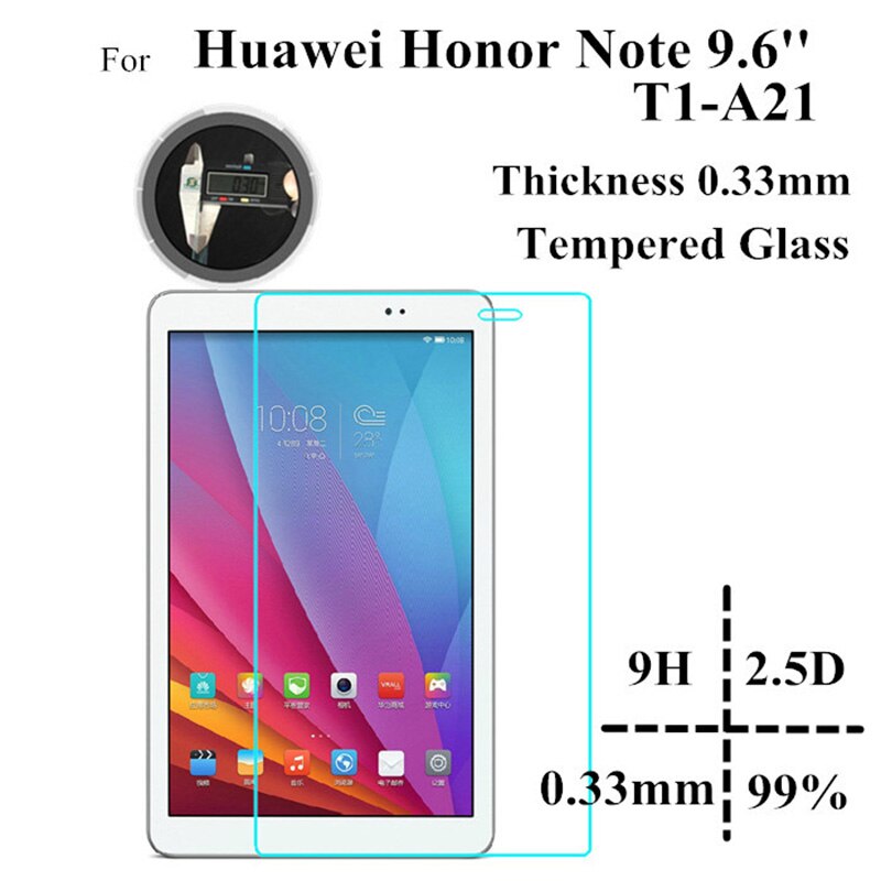 Vidrio templado para Huawei MediaPad T1 10 T1-A21W Protector de pantalla para Huawei T1-A21L T1-A23L Honor nota 9,6 "tableta de 9H HD de vidrio