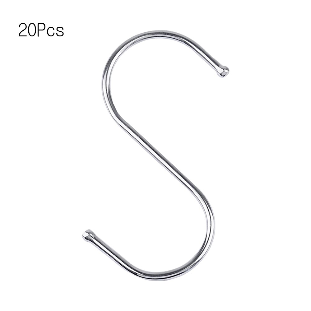 Gancho en forma de S de acero inoxidable para cocina y baño, ganchos de almacenamiento colgante con sombreado en S, gancho de almacenamiento para el hogar, soporte para estante de alta resistencia: 20Pcs