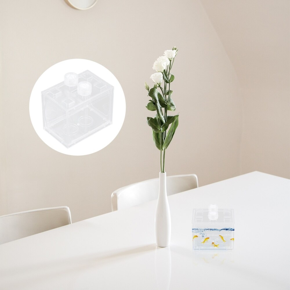 Kit de acuario con luz LED, acrílico transparente, , Mini acuario, acuario, camarón, peces tropicales, Tadpole, 1 ud.: transparent