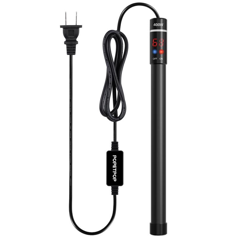 POPETPOP 400W Submersible Aquarium Heater Fish Tank Titanium Heating Rod With Thermometer And LED Digital Display EU/US/UK Plug: US Plug