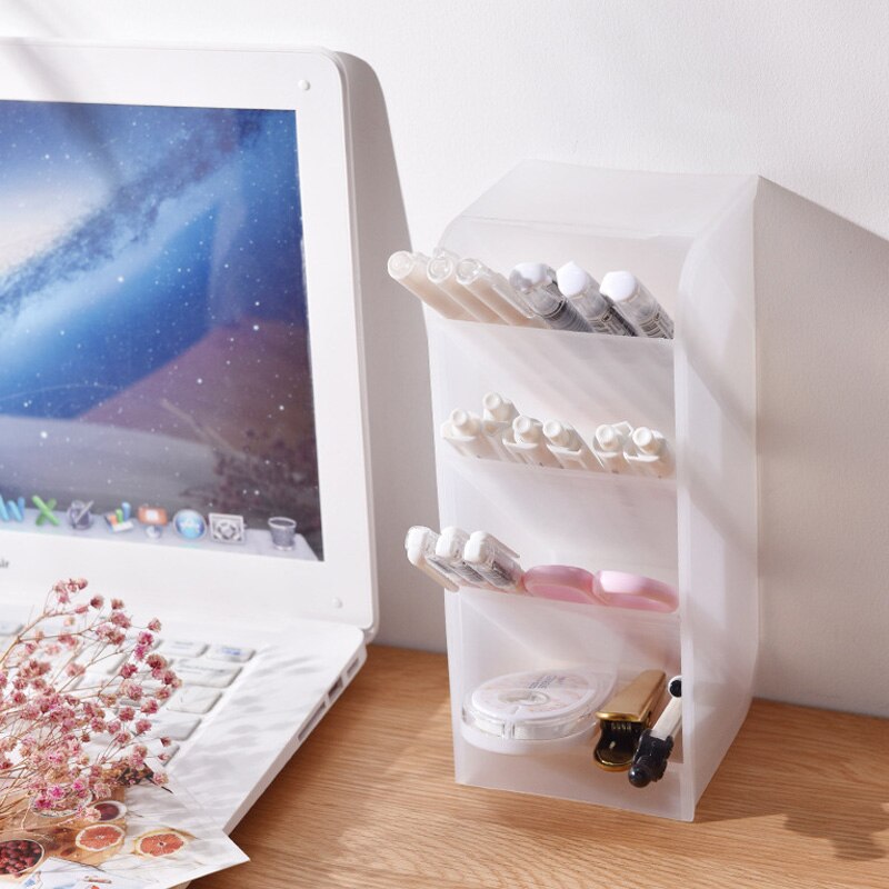 Four Grid Multifunction Storage Box Translucent Diagonal Insertion Insert Oblique Pen Holder Home Office Storage Box