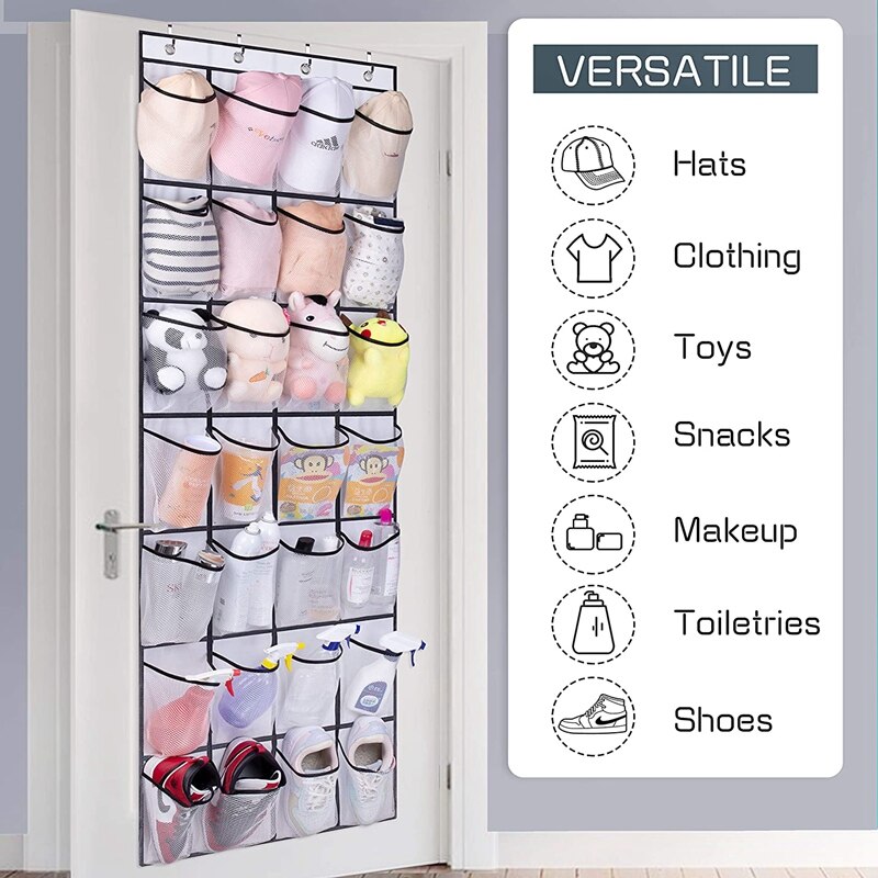 Hanging Shoe Organizer, Over The Door Shoe Organizer With 24 Mesh Large Pockets Door Shoe Rack For Hanging Door