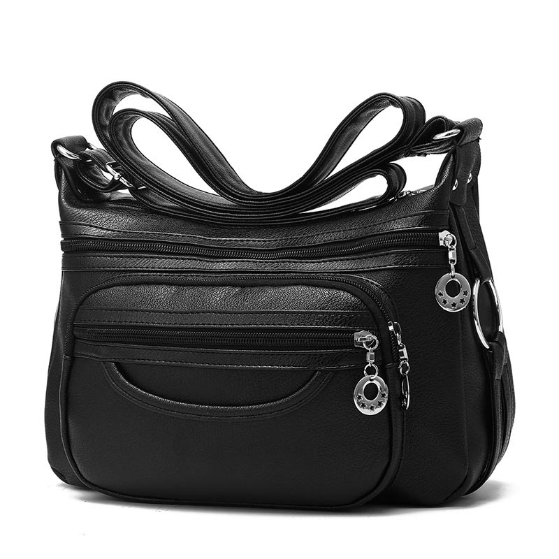 Borsa a tracolla casual in pelle pu tinta unita moda donna 2022 per donna borsa a tracolla quadrata morbida con cerniera nuova: Black