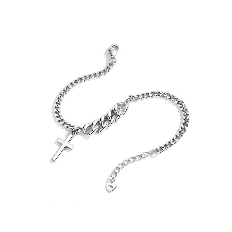 Foxanry personalidade 925 selo engrossar pulseira para feminino ins moda punk hiphop rocha cruz pingente festa jóias presente