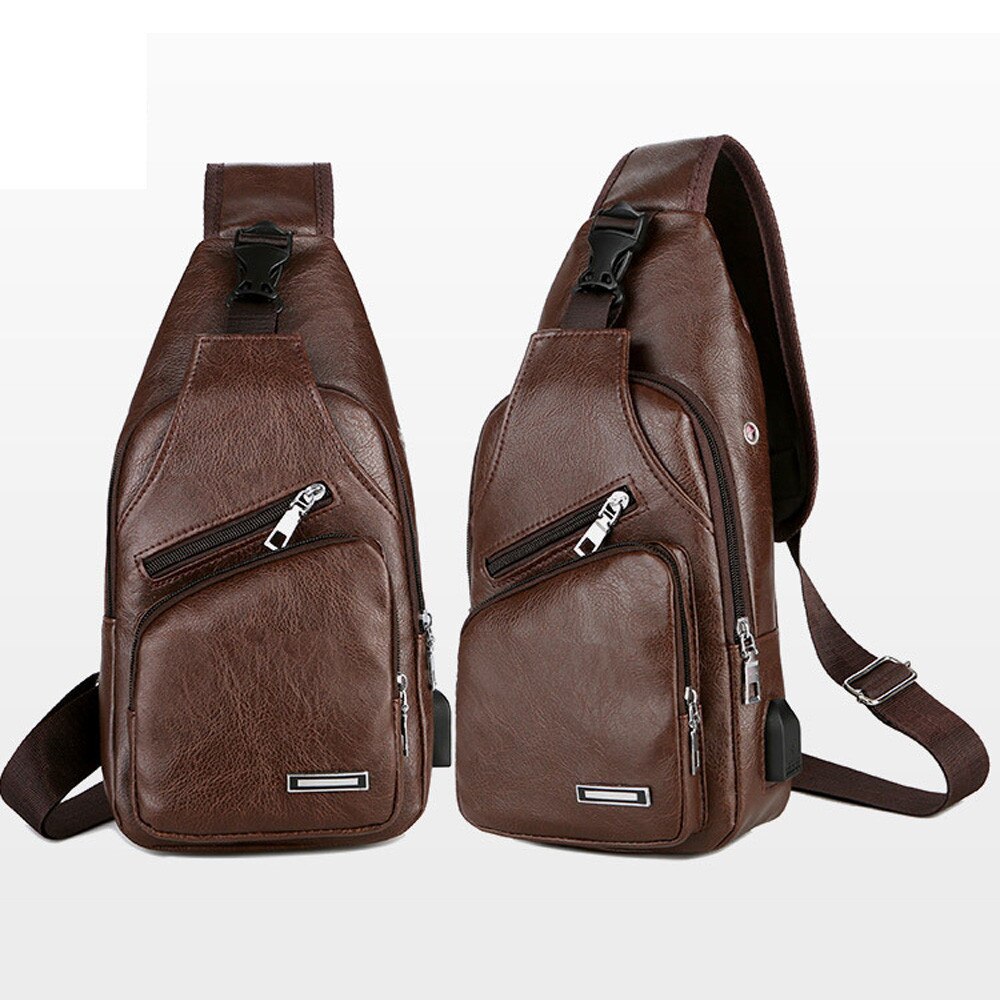 Bolso de negocios de cuero para hombre, Mochila deportiva informal con carga USB, tipo bandolera bolso de hombro,