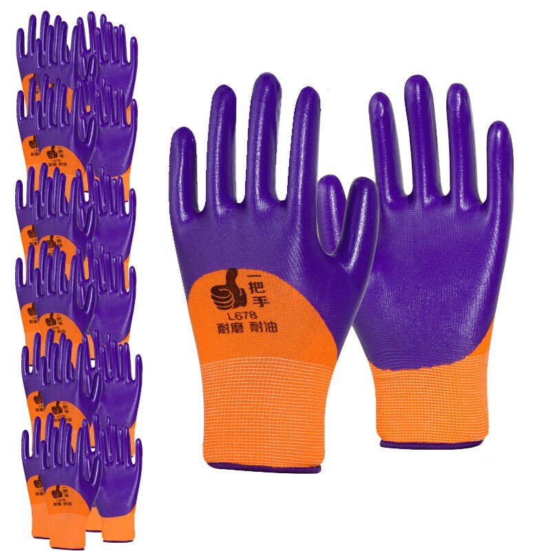 12 pairs Coating Work Gloves Palm Coated Gloves Mechanic Working Gloves