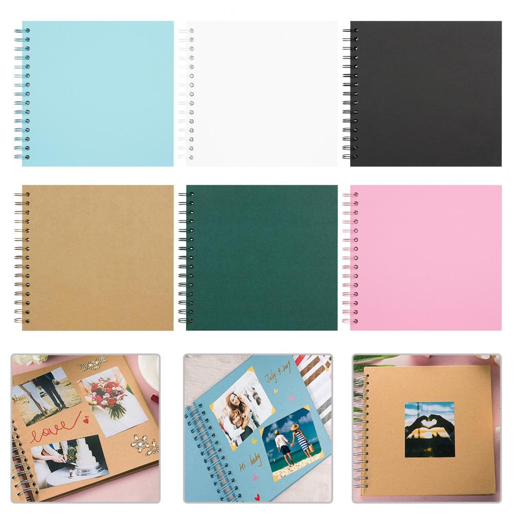 7-Inch Scrapbook Photo Album 40 Pages Twin-wire Binding DIY Hard Cover Spiral Wedding Travel Baby Shower Children Family Anniver