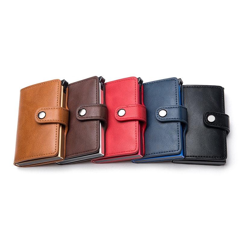 Bycobecy Casual Credit Kaarthouder Hasp Smart Id Card Case Metal Rfid Aluminium Doos Slanke Mannen En Vrouwen Id Houder pu Leer