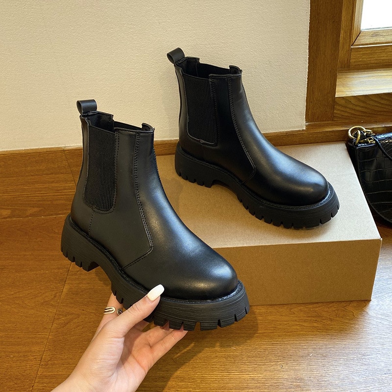 Ademende Vrouwen Enkellaarsjes Britse Stijl Meisjes Naakt Boot Ronde Neus Winter Schoenen Vrouw Platte Mode Botas Mujer: 35