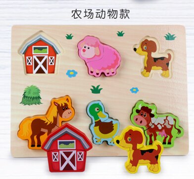 Wooden Puzzles Hand Grab Boards Toys Montessori Tangram Jigsaw Baby Educational Toys Cartoon Vehicle Animals Fruits 3D Puzzles: 12