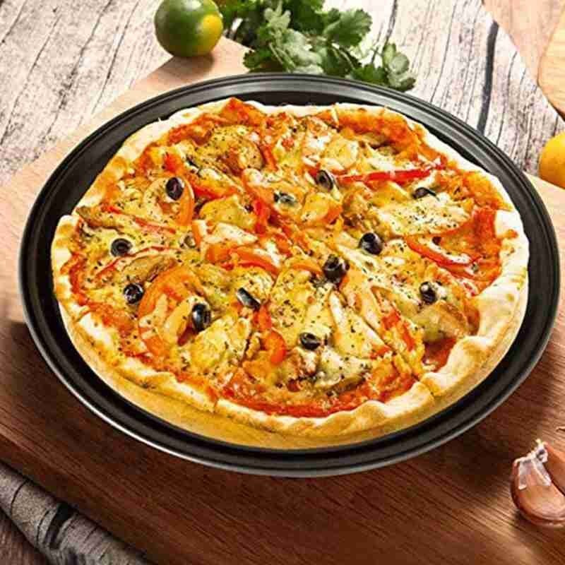 Bandeja plana para horno de acero al carbono resistente al calor, antiadherente, para cocina, plato sólido, película para Pizza, 1 Uds., Q3W4