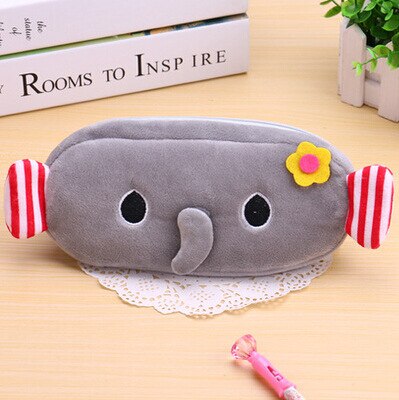 FUDEAM Soft Plush Cartoon Women Long Coin Purse Cute Zipper Girl School Stationery Pencil Case Usb Cable Storage Bag Key Wallet: Elephant Gery