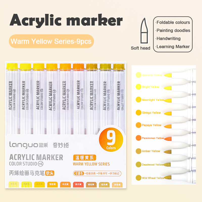 Languo-marcador de pintura acrílica de 9 colores, cabezal Flexible, colores brillantes para garabatos, dibujar, escribir a mano, suministros de arte, papelería: Azul marino