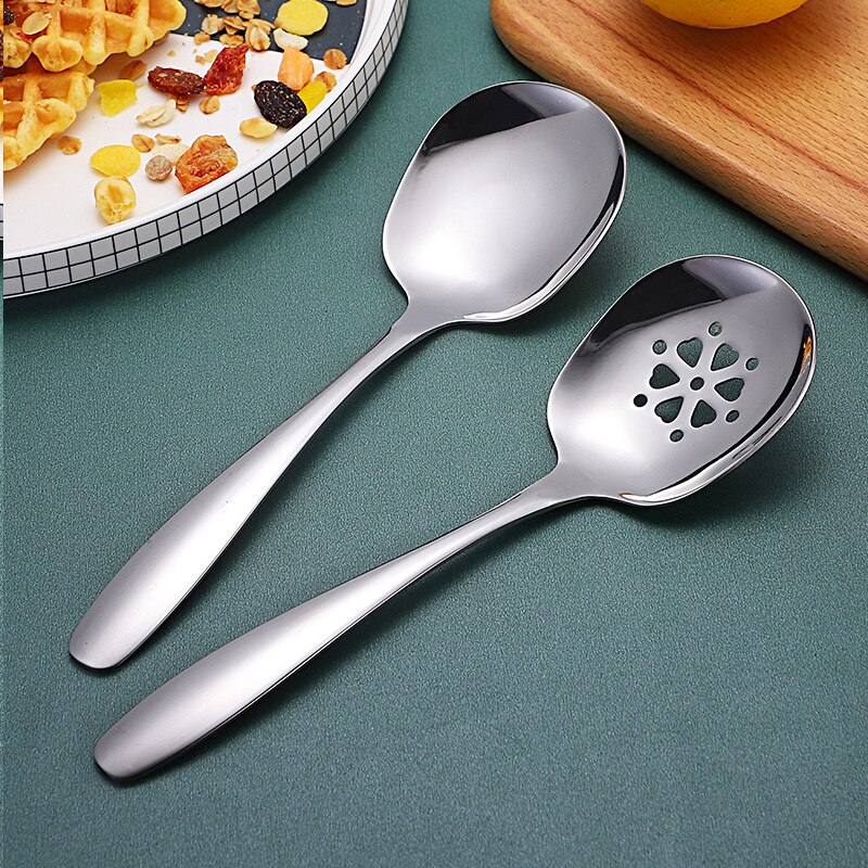304 Stainless Steel Serving Ladle Slotted Spoon Set for Catering, Large Serving Utensils Restaurant Supplies Kitchen Tools