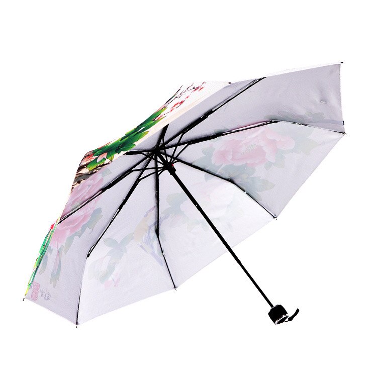 Paraguas plegable con pintura de tres flores para mujer, sombrilla Anti-uv, protección solar y resistente al agua, artículos de novedad