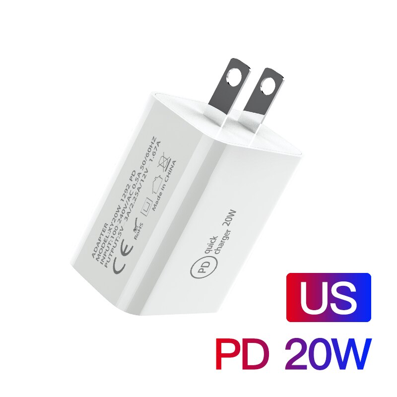 PD 20W Usb C Charger For iPhone 12 Mini Pro Max 12 11 Xs Xr X 8 Plus Fast Charging TypeC PD Charger For iPad Air 4 iPad Pro: US Plug