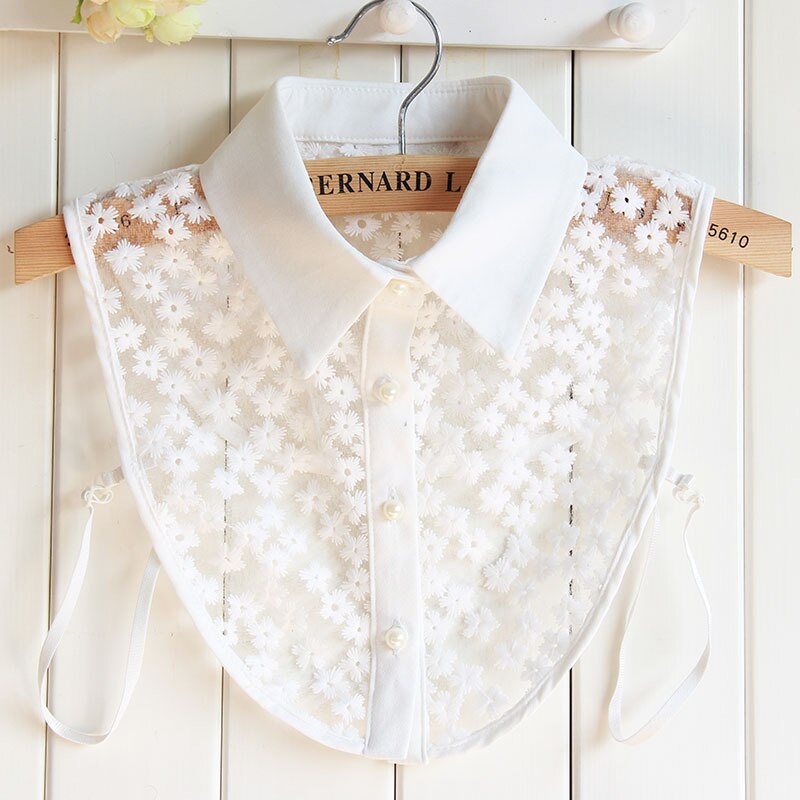 Vrouwen Meisjes Sheer Lace Elegante Nep Kraag Half Shirt Blouse Top Afneembare Kraag Ketting Tie