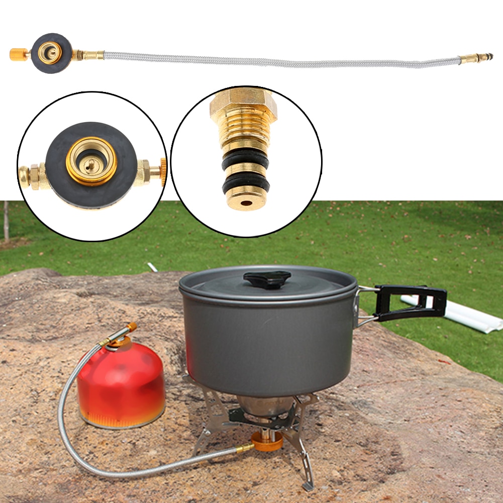 Válvula adaptadora de tanque de Gas conector de horno quemador de estufa para Camping al aire libre incluye válvula de alivio de presión y núcleo de cobre de manguera