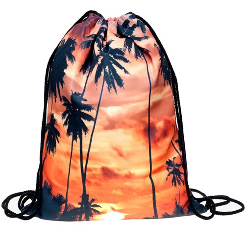 Mochila escolar con estampado 3D para hombre y mujer, morral con cordón, suave, puesta de sol: Default Title