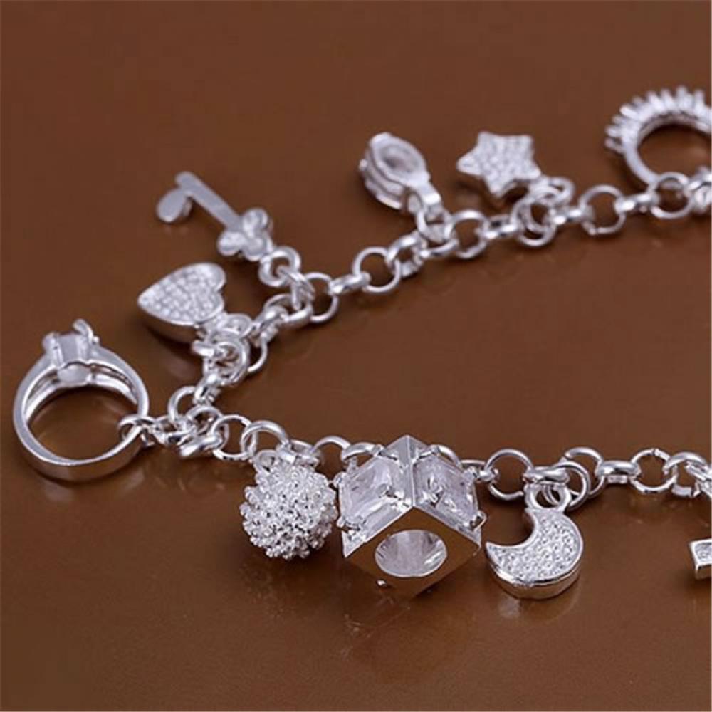 Trendy Schmuck Chic Silber Farbe Überzogen Armband Mond Herz Schloss Kreuz Charm Armband 13 Anhänger Armband