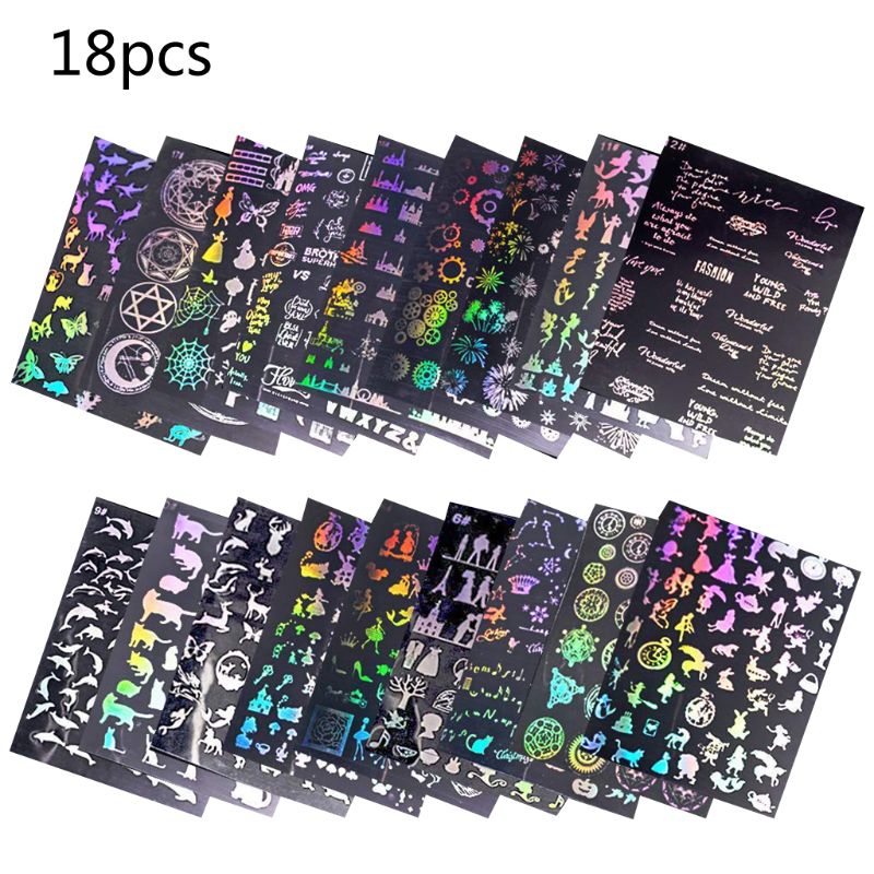 18 Sheets Resin Supplies Kit,Transparent Decorate Stickers for Silicone Resin Molds Resin Craft Supplies Holographic Magic Circl